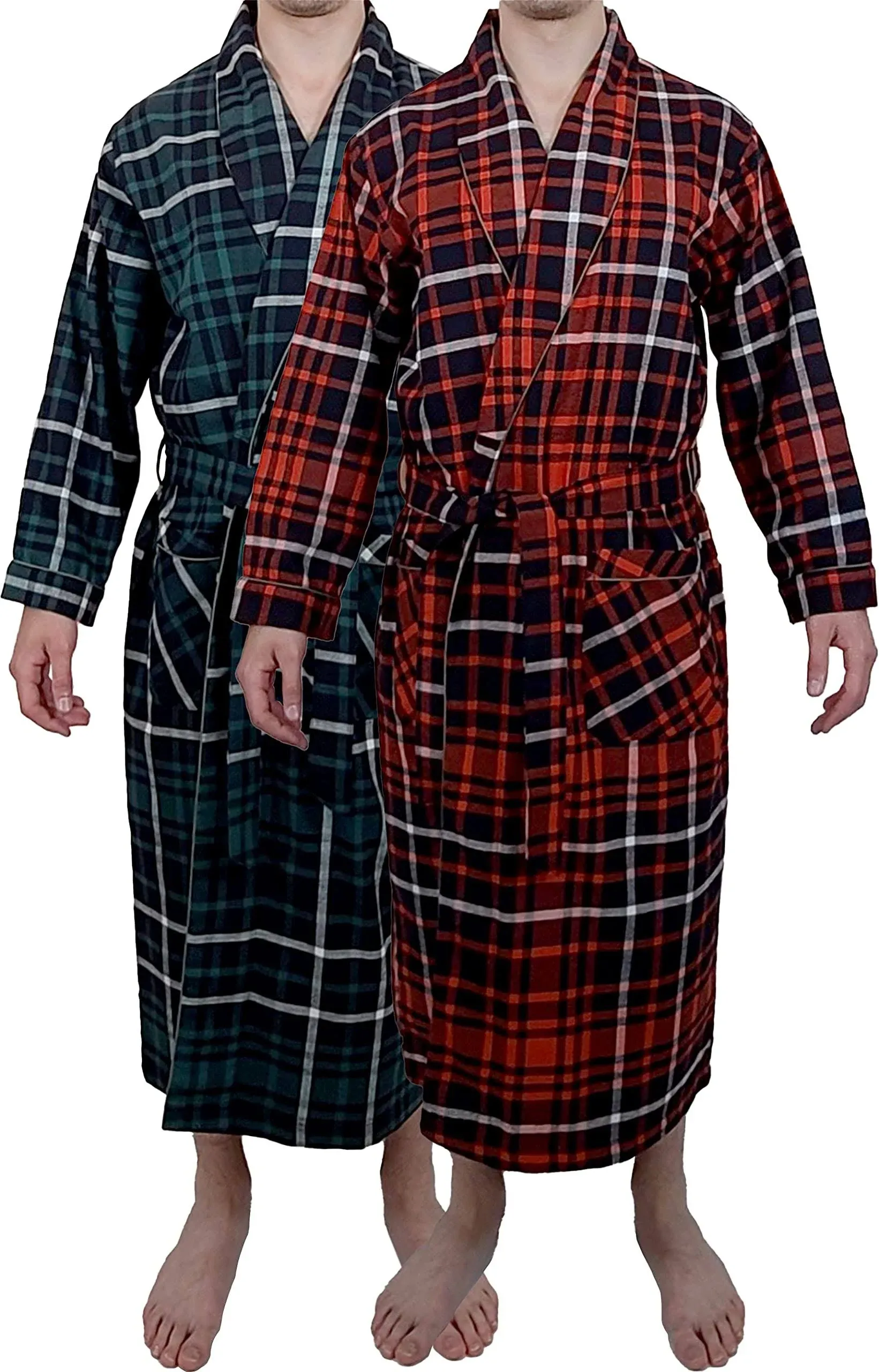 Andrew Scott Mens 2 Pack Long Sleep -Sauna Robe / 100% Cotton Flannel Brush Warm Bathrobe