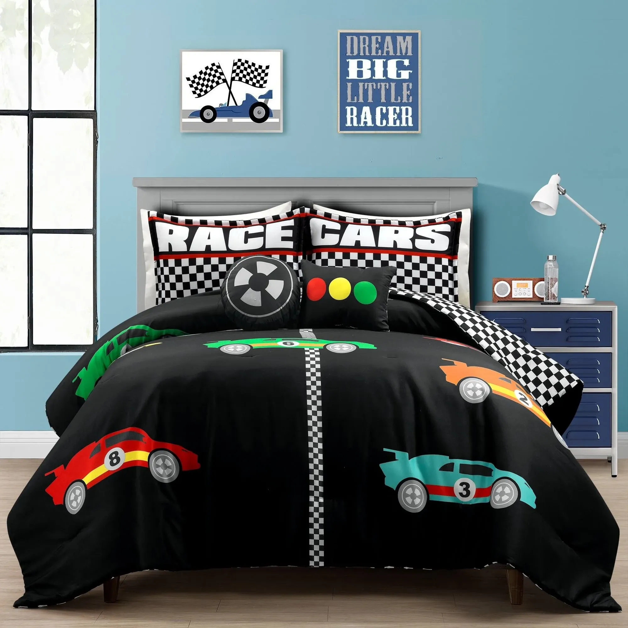 Lush Décor Racing Cars Reversible Oversized Comforter Black/Multi 5Pc Set Full/Queen - Triangle Home Décor 21T012884