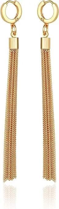 Gold-Tone Huggie Tassel Hoop Drop Earrings