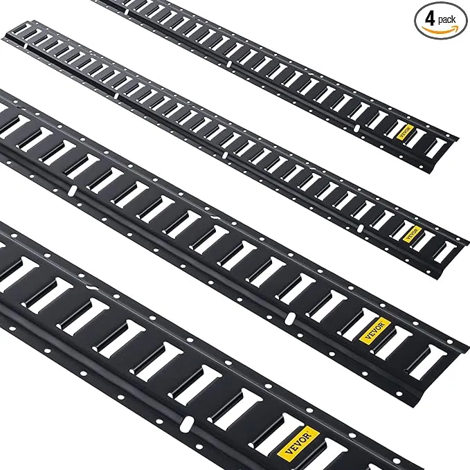 VEVOR E-Track Tie-Down Rail 4pcs 8-ft Steel Rails w/Standard 1"x2.5" Slots Compatible with O and D Rings & Tie-Offs and Ratchet Straps & Hooked