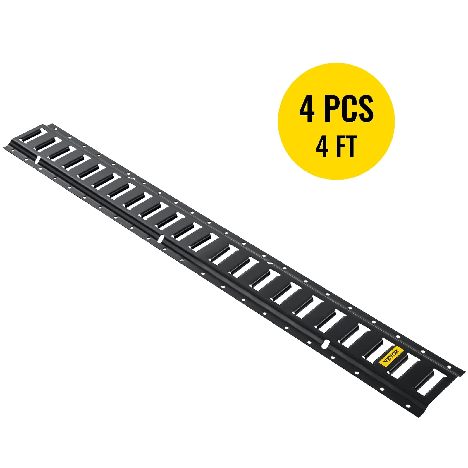 VEVOR E-Track Tie-Down Rail, 4pcs 4-ft Steel Rails w/ Standard 1" x 2.5" Slots, Compatible with O and D Rings & Tie-Offs and Ratchet Straps & Hooked Chains, for Cargo and Heavy Equipment Securing