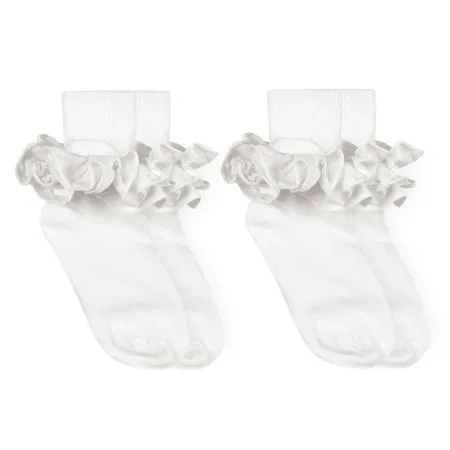 Jefferies Socks Girls Socks 2 Pair Misty Ruffle Turn Cuff Cotton Socks (Little Girls & Big Girls)