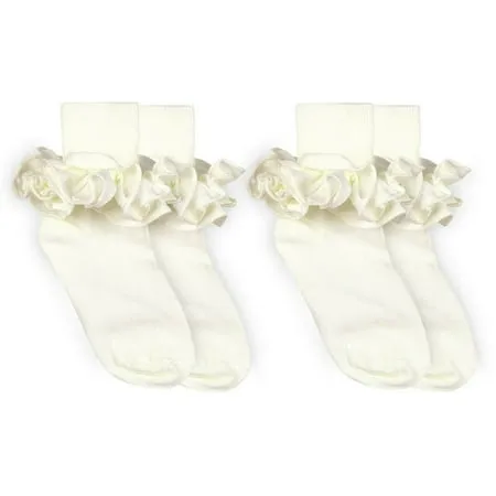 Jefferies Socks Girls Socks 2 Pair Misty Ruffle Turn Cuff Cotton Socks (Little Girls & Big Girls)