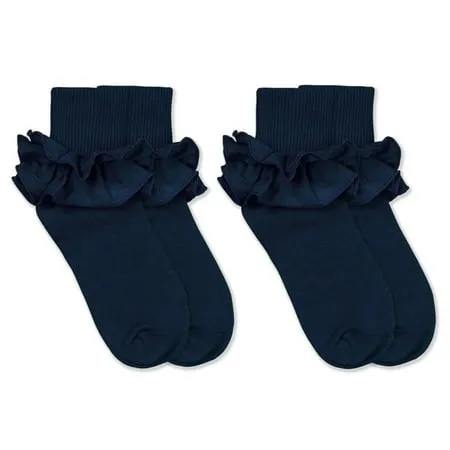 Jefferies Socks Girls Socks 2 Pair Misty Ruffle Turn Cuff Cotton Socks (Little Girls & Big Girls)