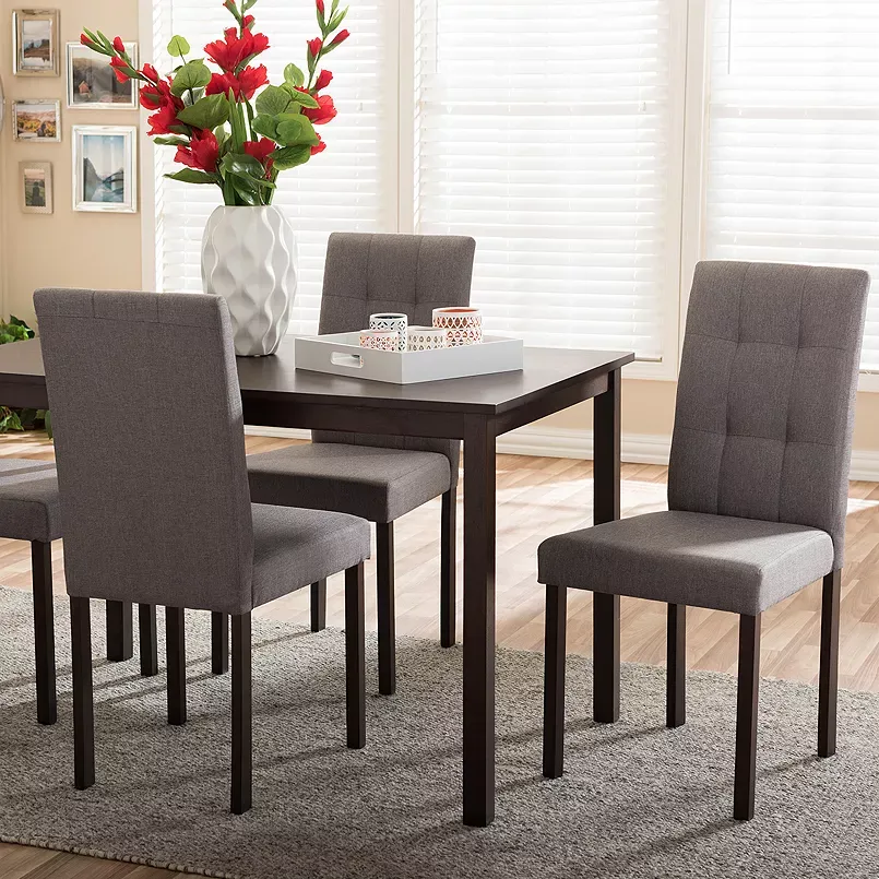 Baxton Studio Andrew 5-Piece Upholstered Grid-Tufting Dining Set