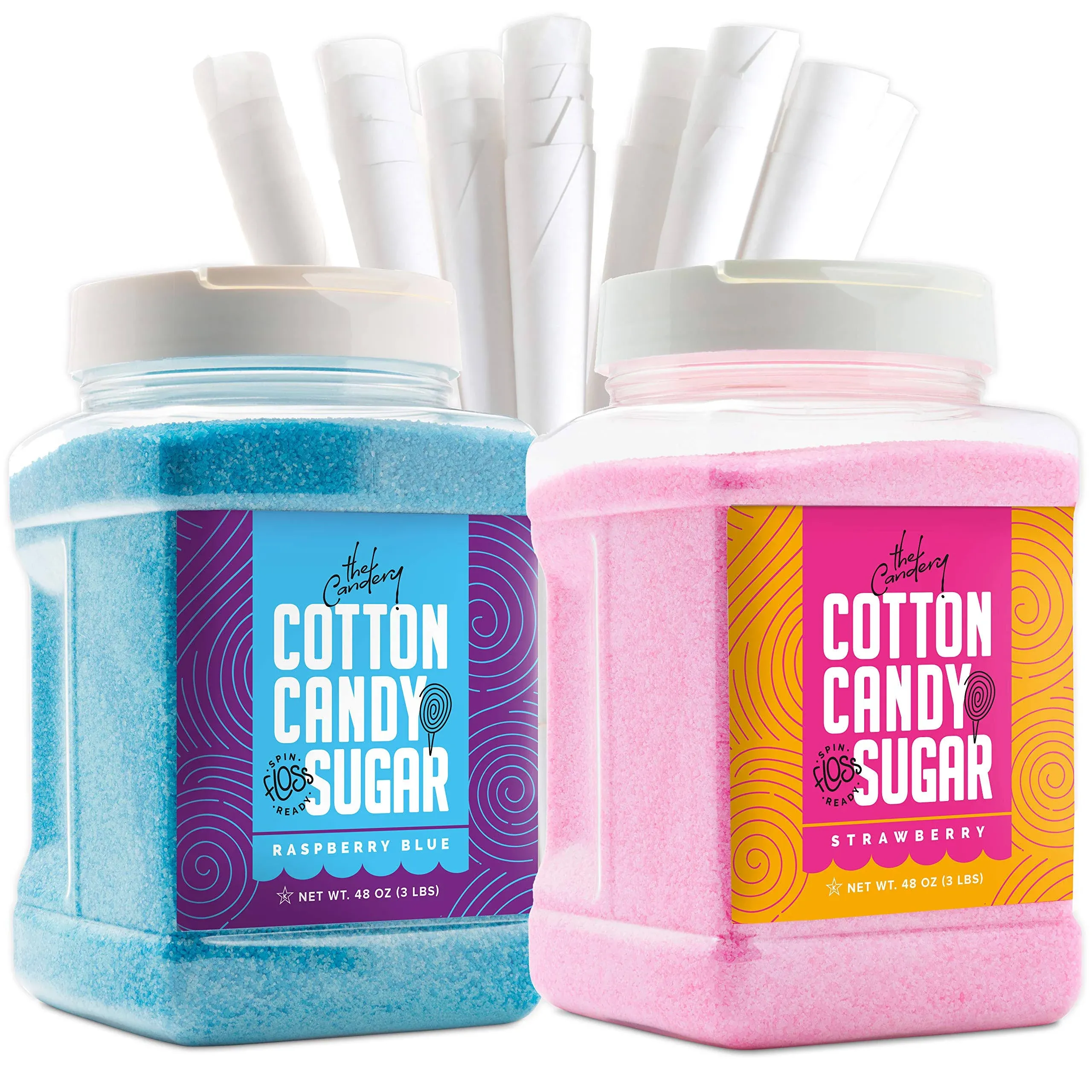 The Candery Cotton Candy Floss Sugar 2-Pack Includes 100 Premium Cones | Blue |