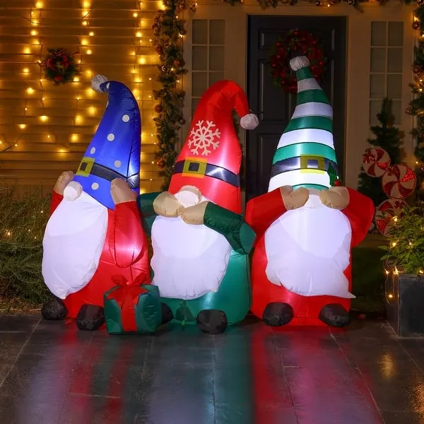 5.5Ft Long Gnome Elf Trio Outdoor Holiday Inflatable with Lights - Bed Bath & Beyond - 38284313