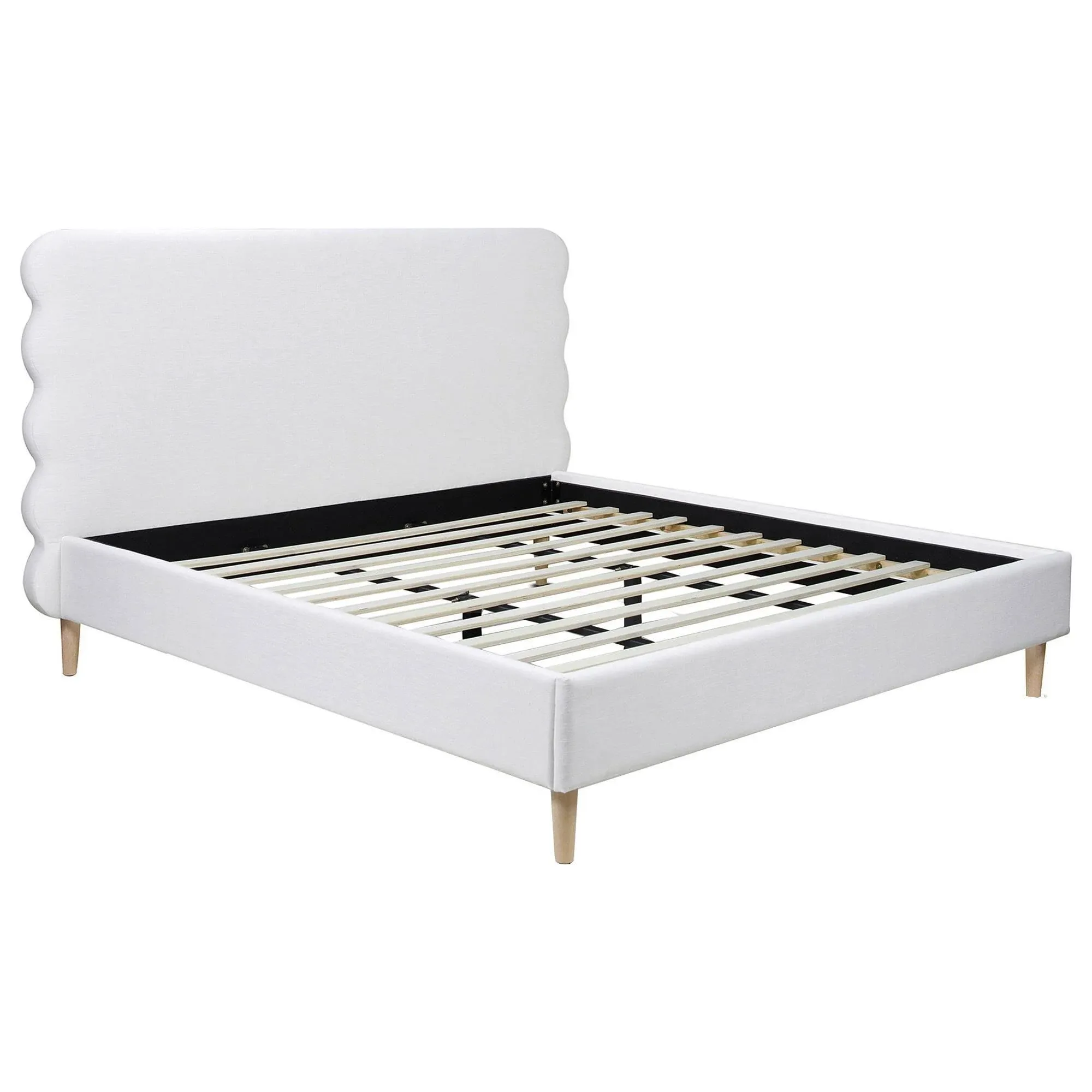 Stockholm Modern Wavy Headboard Platform Bed, King, Antique White