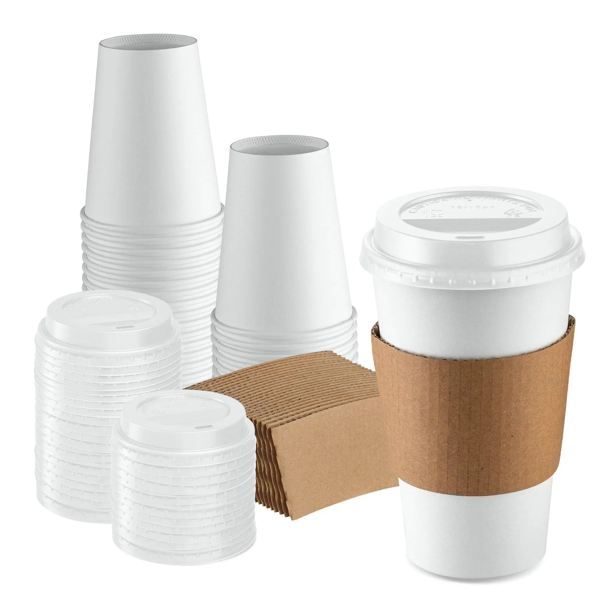 Comfy Package 12 oz. Disposable White Coffee Cups with White Lids, Sleeves - to ...