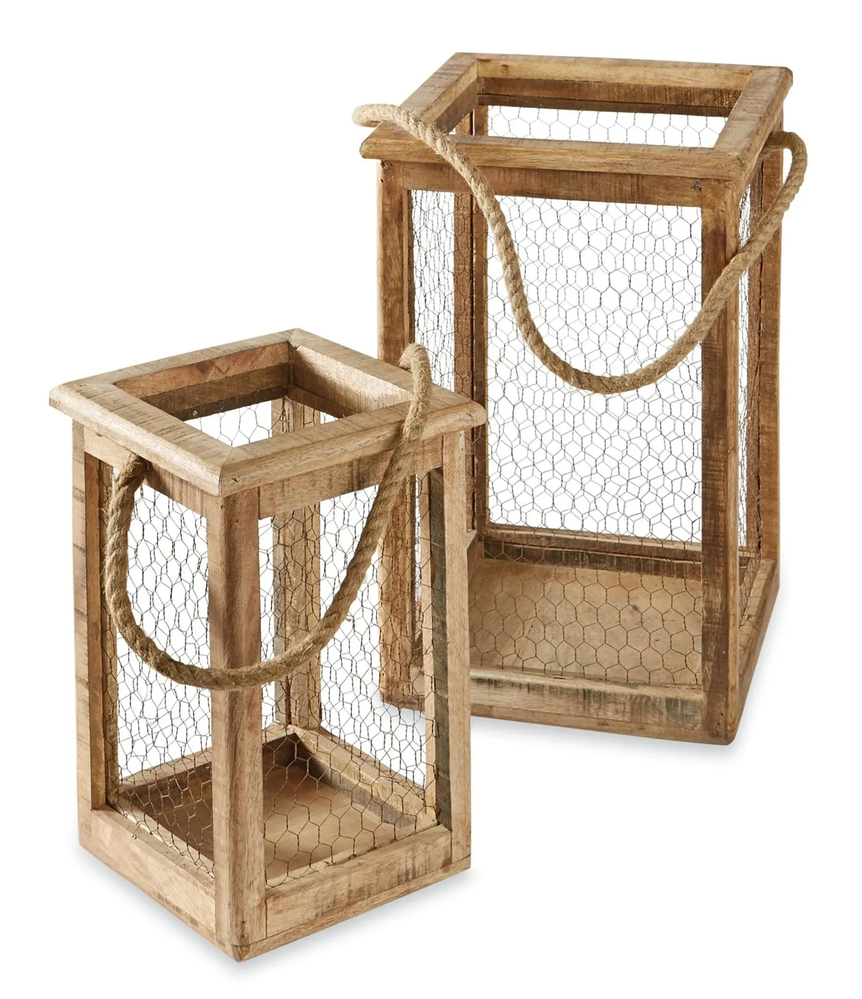 Mud Pie Chicken Wire Lantern Set, Brown