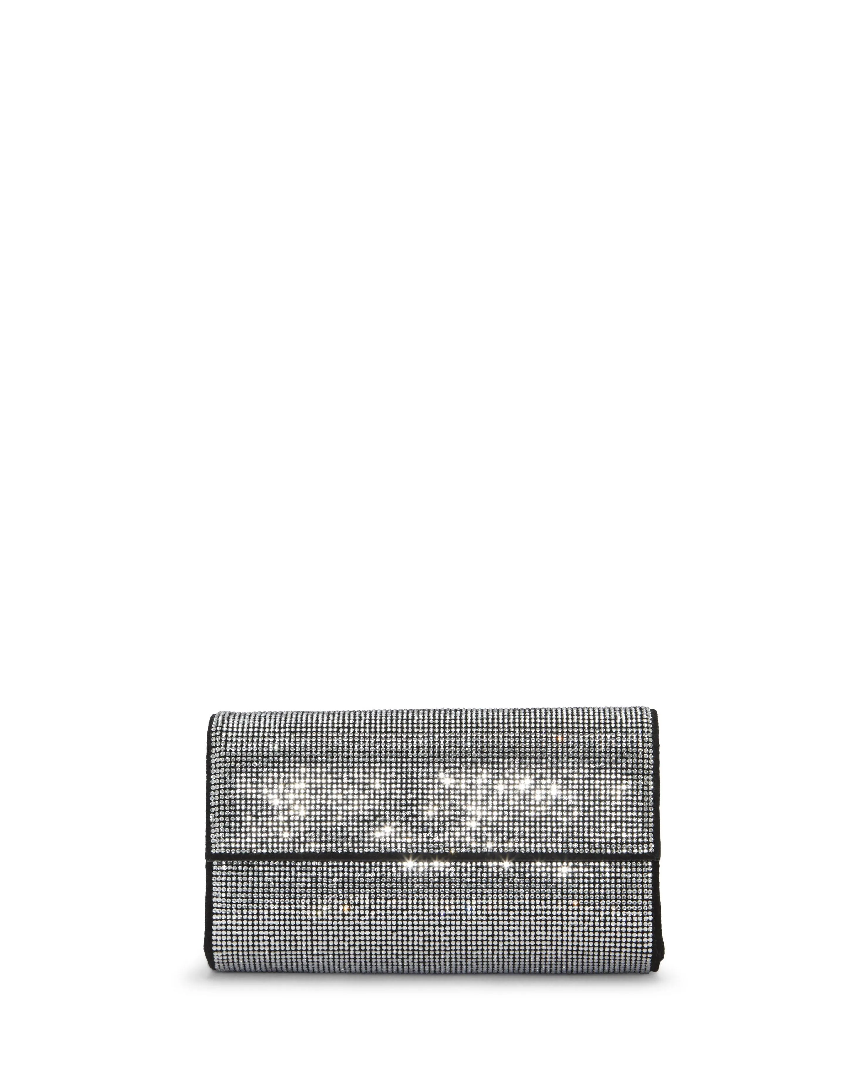 Vince Camuto Katey Embellished Suede Clutch in Silver/Black Suede