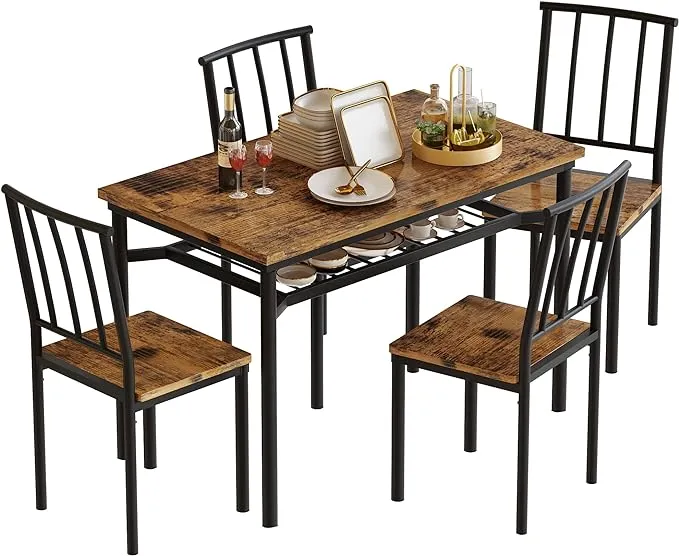 AWQM 5 Pieces Dining Table Set, Industrial Dining Table and Chairs for 4