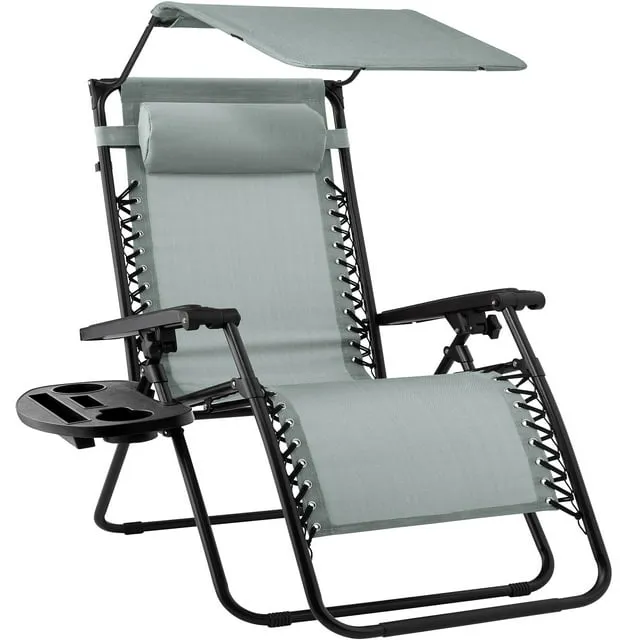 Best Choice Products Folding Zero Gravity Recliner Patio Lounge Chair w/ Canopy Shade, Headrest, Tray - Stardew