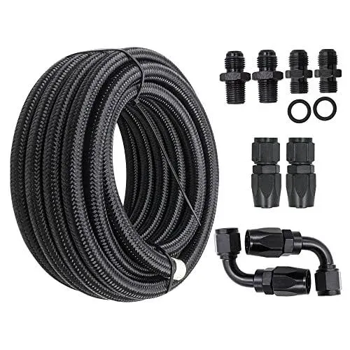 Compatible with 4L60E 4L65E Automatic Transmission Cooler Line Kit Black -6 AN Steel Braided