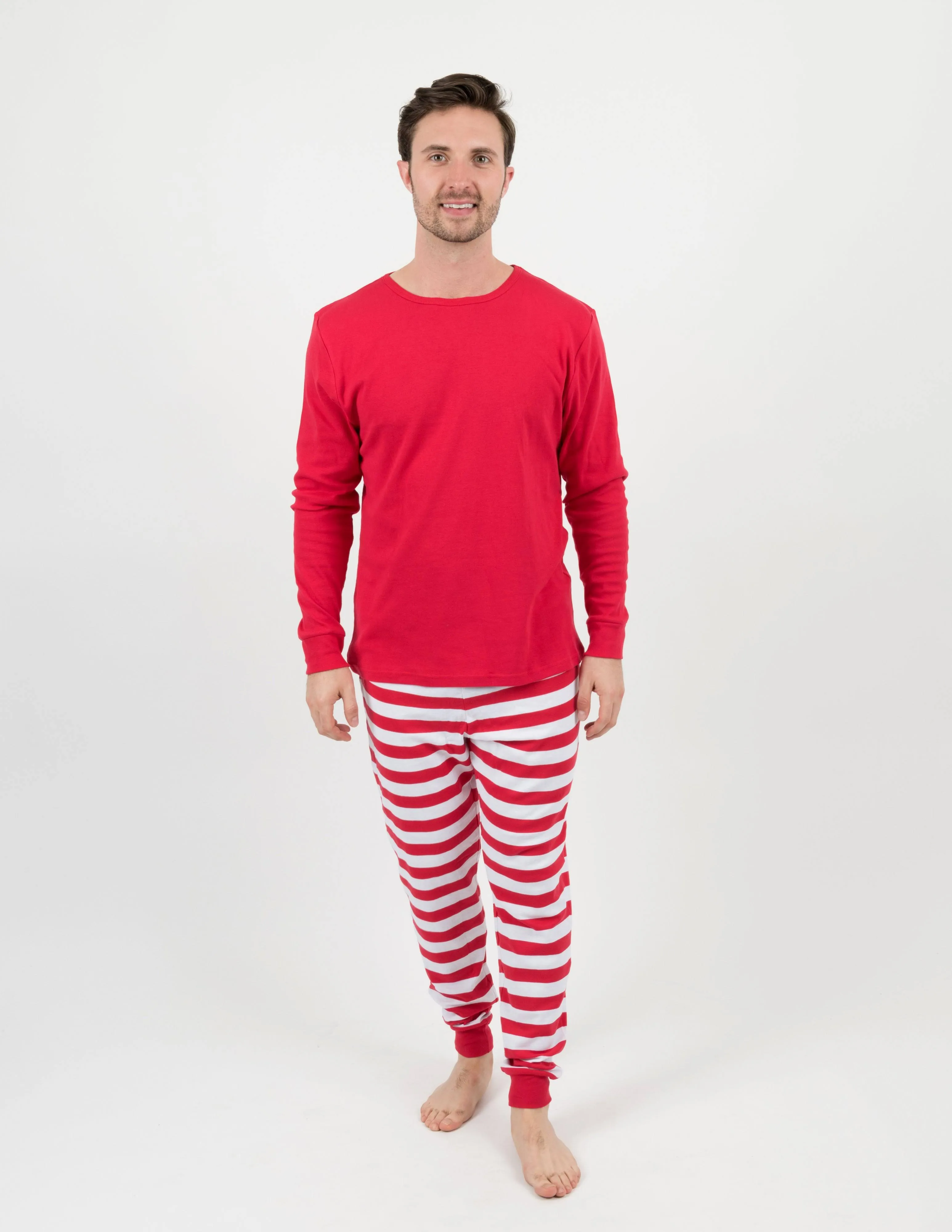 Christmas Mens Two Piece Cotton Pajamas Striped