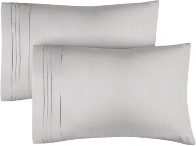 Cgk Linens Pillowcase Set Of 2 Soft Double Brushed Microfiber, Gray, Queen