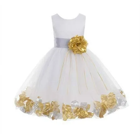 Ekidsbridal White Tulle Floral Rose Petals Formal Flower Girl Dress Holiday Wedding Junior Pageant Birthday Party Gown 007 S