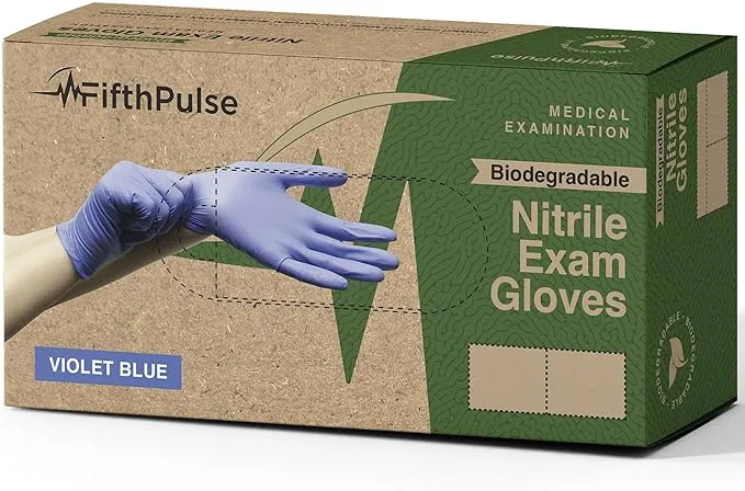 FifthPulse Biodegradable Powder Free Nitrile Exam Gloves, Latex Free, Medium, Violet Blue, 150 Glove | Quill