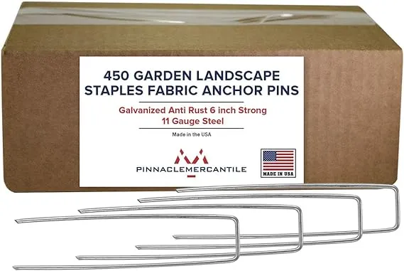 Pinnacle Mercantile USA Made 450 Pack Garden Landscape Staples Weed Barrier Fabric Stakes Galvanized 6 inch Pins Anti Rust Sod Staple 11 Gauge Steel