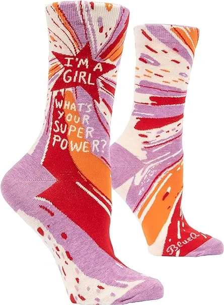 "Blue Q - I'm A Girl. What's Your Superpower? Crew Socks"