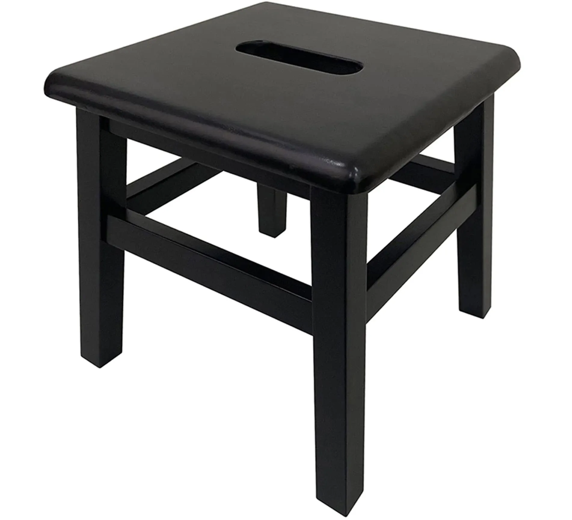 eHemco Solid Hardwood Wooden Step Stool for Adults and Kids, 12.25 Inches Height, Black