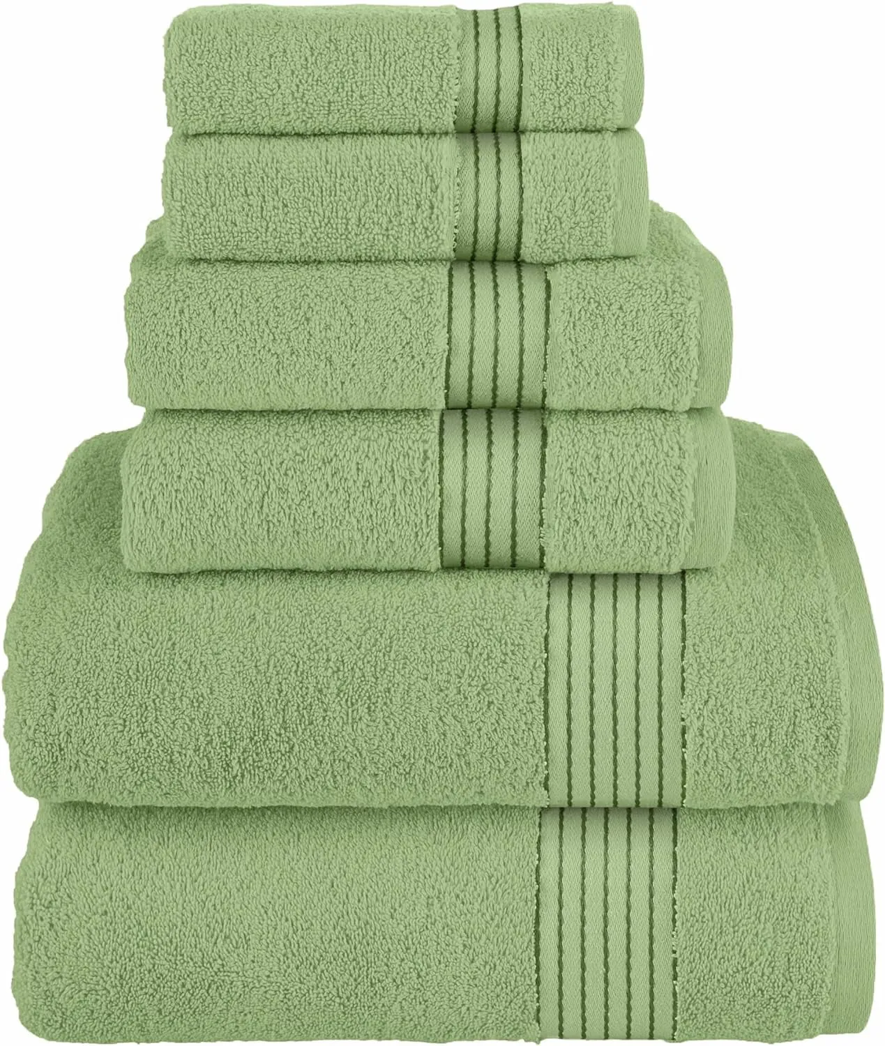 6 Piece Towel Set, 100% Cotton Premium Towel Set, 2 Bathroom Towels, 2 Hand Towels, 2 wash Cloths, Highly Absorbent Shower Towels,, Sage