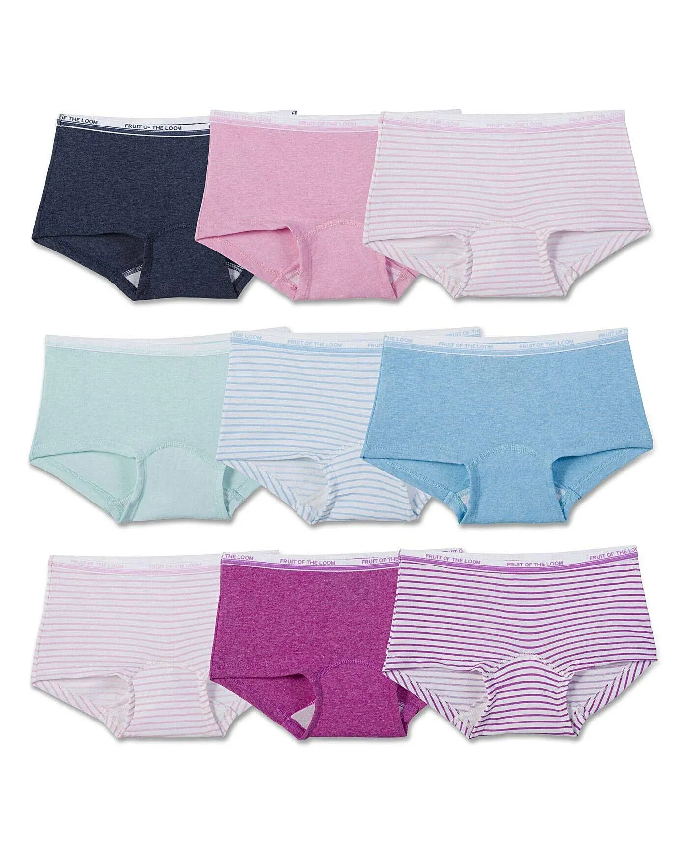 9 Pack Fruit of Loom Girls&#039; Heather  Boy Shorts-Size 10