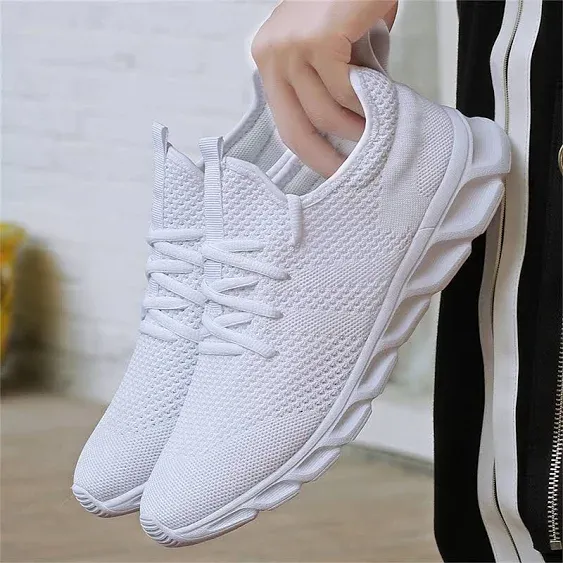 BUBUDENG Womens Slip-on Sneakers Athletic Walking Sneakers Lightweight Casual Running Gym Shoes Size 9.5 White