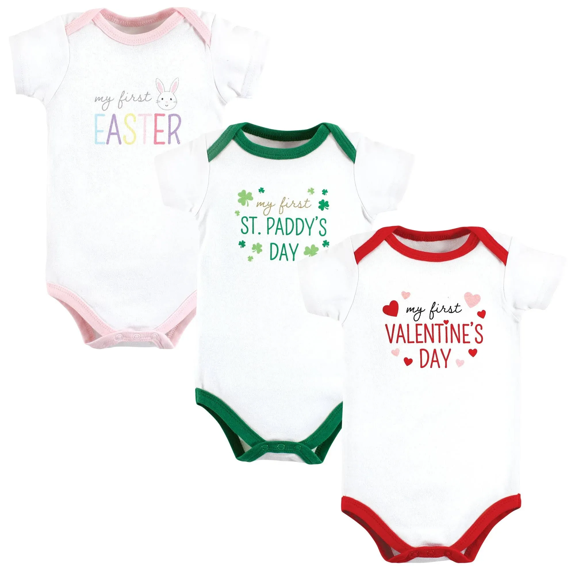 Hudson Baby Cotton Bodysuits, Girl First Valentine Easter