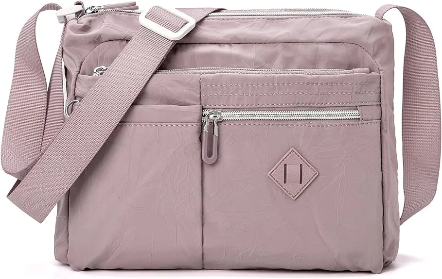 Spencer Waterproof Shoulder Bags for Women Mini Nylon Crossbody Travel Messenger Organizer Purse Handbag Lightweight Pocket Bag -（7*5*8.2inch, Pink）