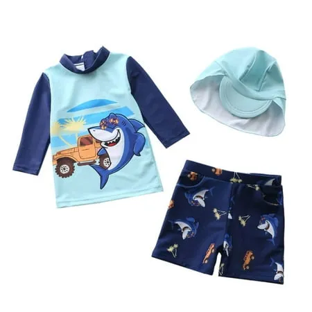 GYRATEDREAM Toddler Kid Boys Two Pieces Swimsuit Set Boys Bathing Suit Rash Guards with Hat UPF 50+ 5-6 Years