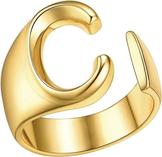 FindChic Initial Ring,Gold Letter Alphabet Statement Cuff Rings for Women