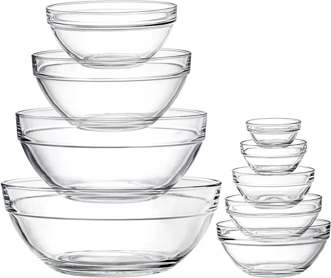 Set of 9 Glass Mixing Bowls - Glass Nesting Bowls Glass Prep Bowls Clear Glass S