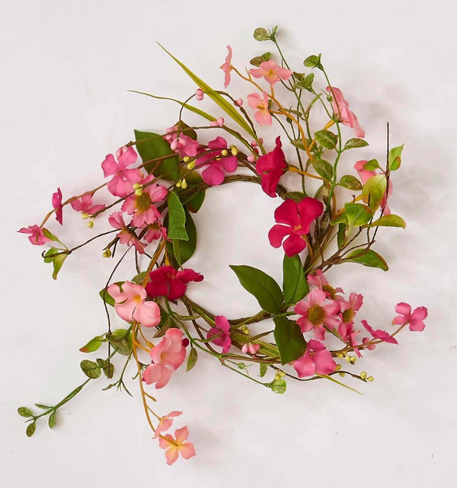 Pink W Flower with Leaf Candle Ring 