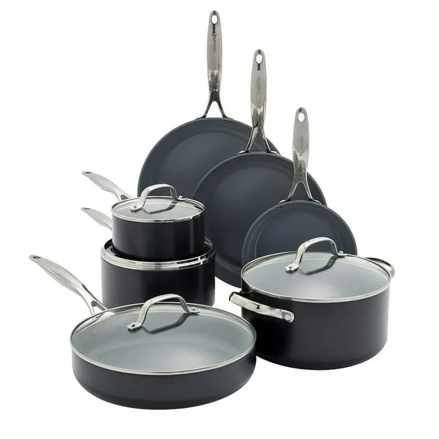 GreenPan Valencia Pro Hard Anodized Healthy Ceramic Nonstick 11 Piece Cookware Pots and Pans Set, PFAS-Free, Induction, Dishwasher Safe, Oven Safe, Gray