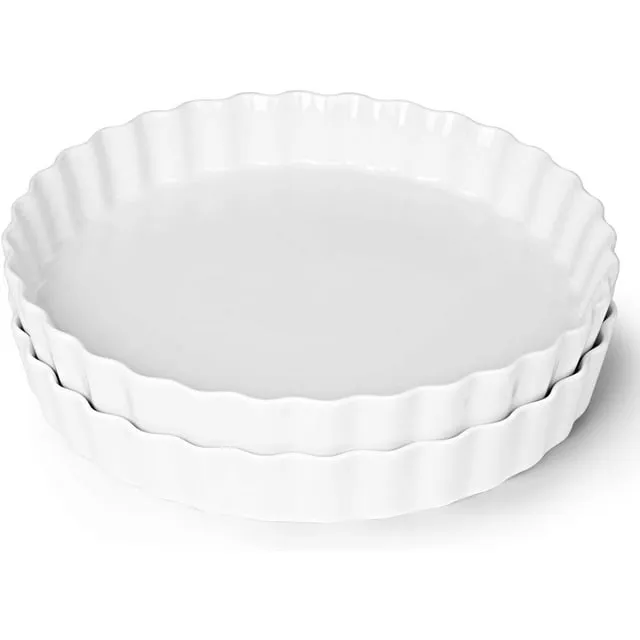 ONTUBE Pie Pans 11 Inches Ceramic Quiche Pans, Round Pie Tins for Baking,Oven Safe, Set of 2 (White)