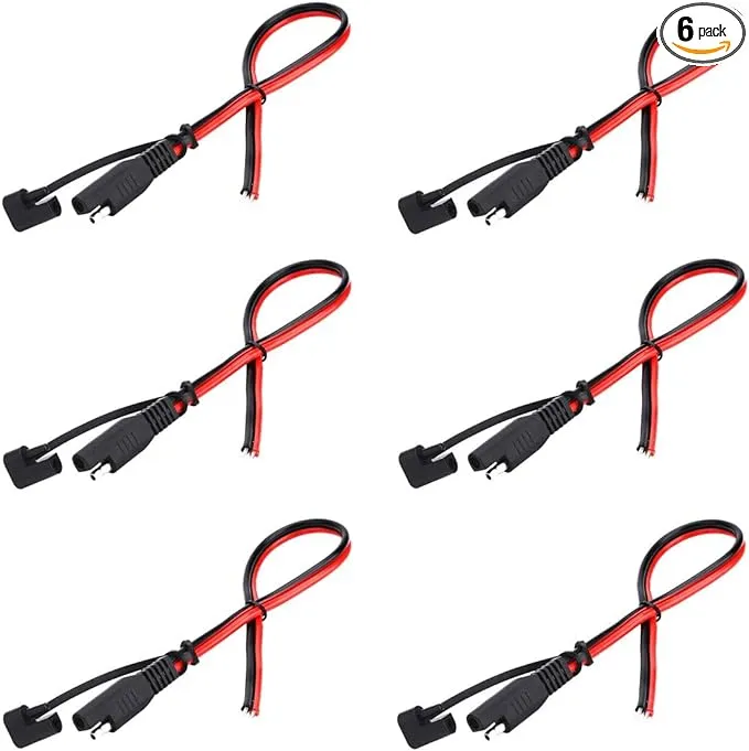 SAE Connector DC Power Extension Cable 16 AWG Automotive Battery Quick Disconnect Pigtail Wire Harness with Dust Cap (6 Pcs 1.2 Foot)