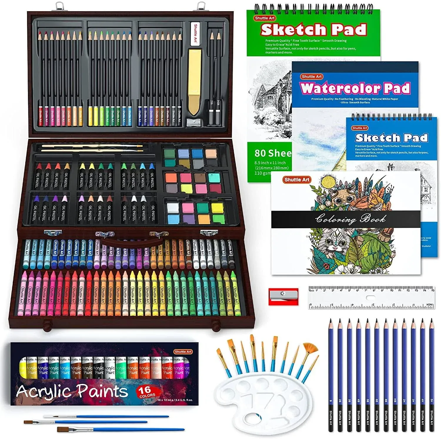 Shuttle Art 186 Piece Deluxe Art Set, Art Supplies in Wooden Case, Painting ...