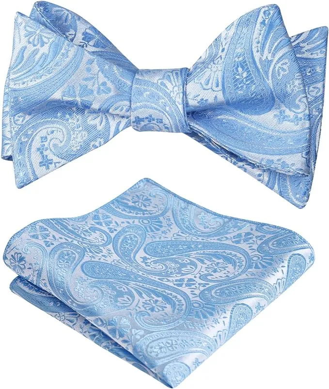 Alizeal Mens Paisley Jacquard Tuxedo Self Tied Bow Tie with Pocket Square Set