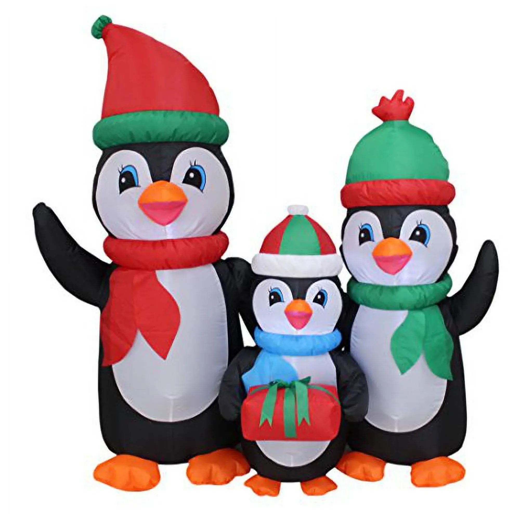 5 Foot Tall Lighted Christmas Inflatable Penguins Family with Gift Box LED Light