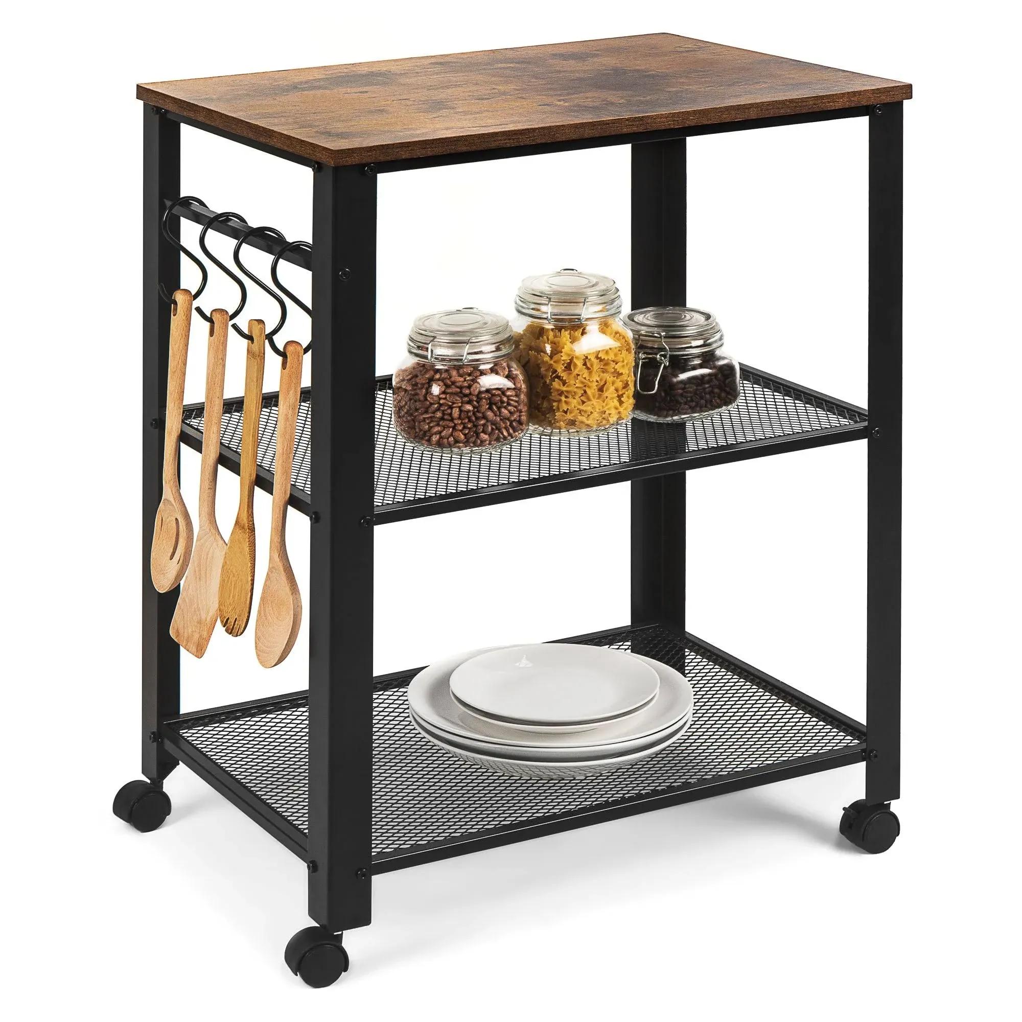 Best Choice Products 3-Tier Microwave Cart Rolling Utility Serving Cart Organizer ...