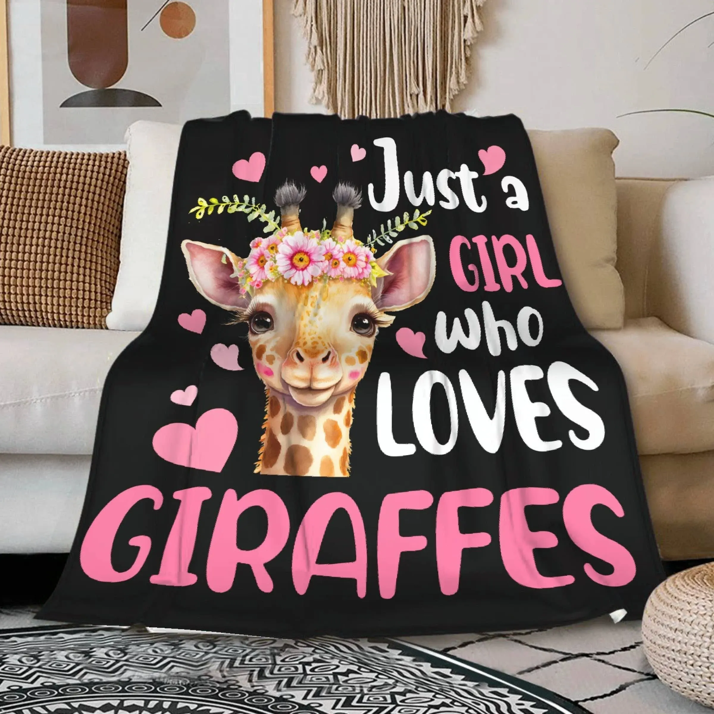 Just A Girl Who Loves Giraffes Blanket Lightweight Cozy Flannel Fleece Throw Blanket Best Gift Home Decor for Bed Couch Outdoor Camping 50"x40" S for Kids