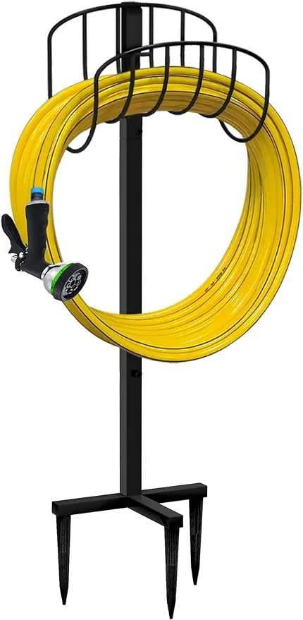 Freestanding Garden Hose Rack Hook, Heavy Duty Metal Water Hose Storage Rack