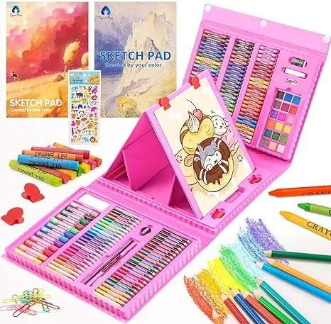 VigorFun Art Supplies, 240-Piece Drawing Art Kit, Gifts for Girls Boys Teens, Art Set Crafts Case with Double Sided Trifold Easel, Includes Sketch