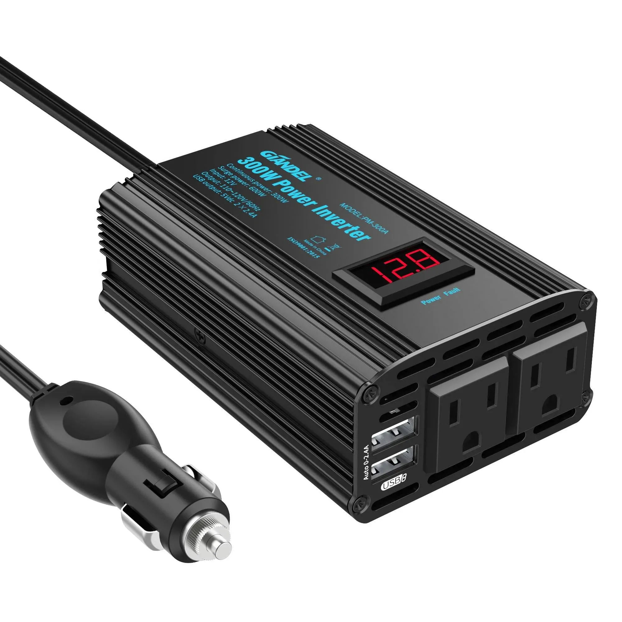 GIANDEL 300W Power Inverter DC 12V to AC 120V Car Power Converter Adapter with 2x2.4A AC