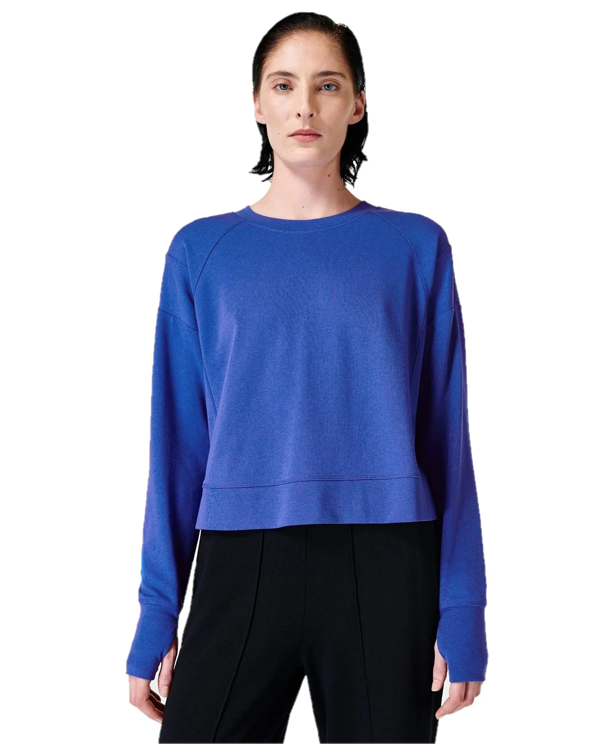 Sweaty Betty After Class Cotton Blend Crop Sweatshirt in Hour Blue