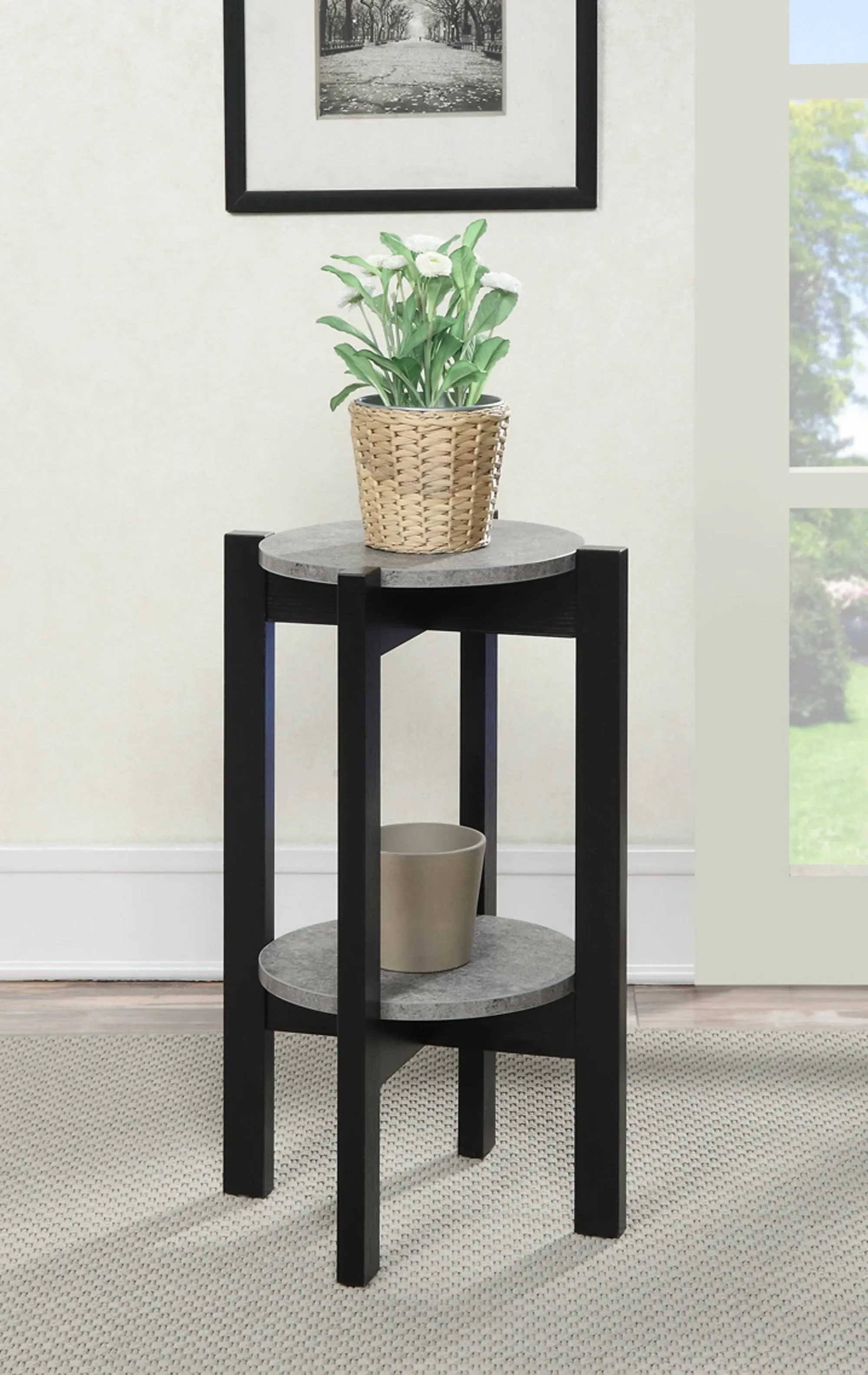 Newport Medium Plant Stand Faux Cement / Black