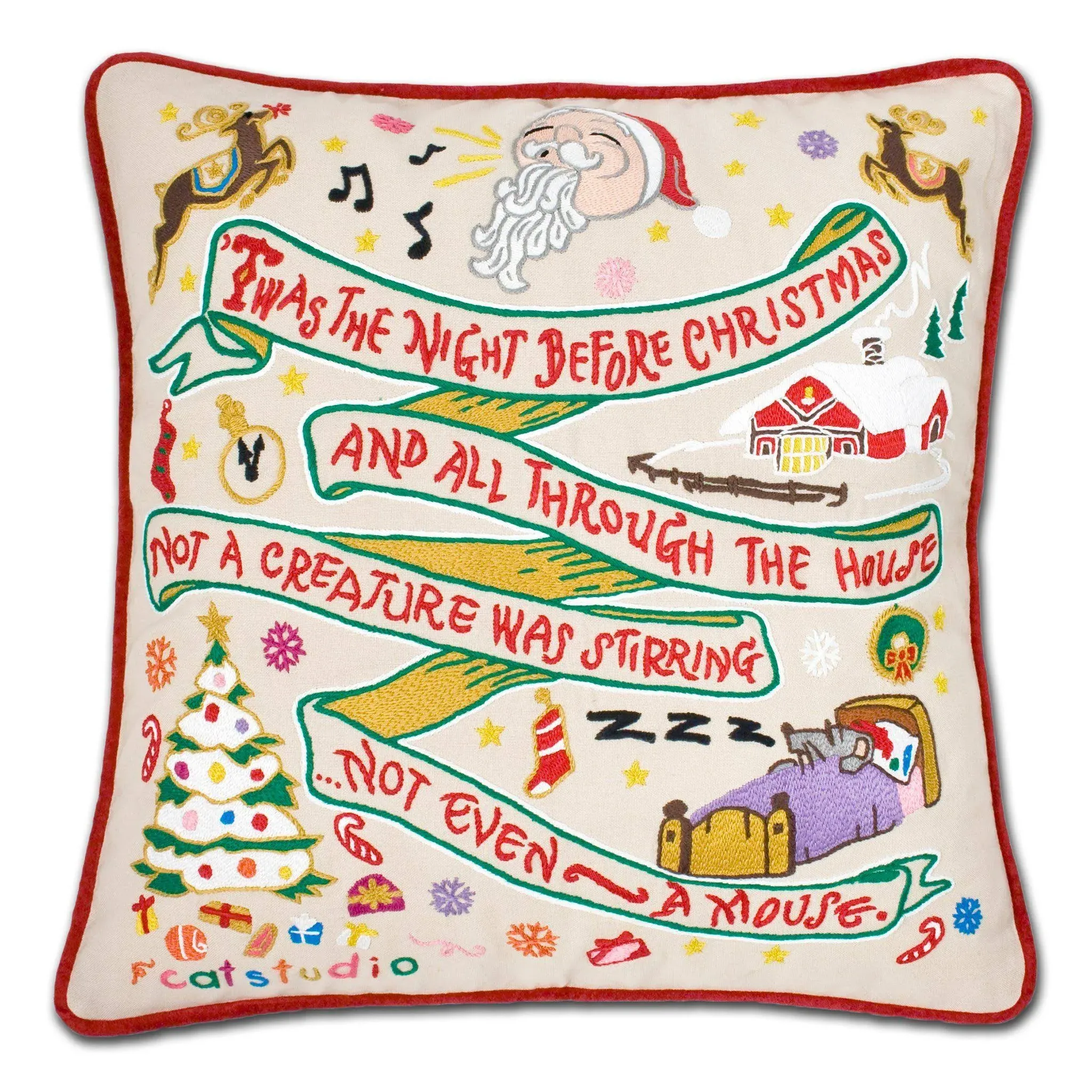 Catstudio Night Before Christmas embroidered pillow MSRP $225 handmade NWT