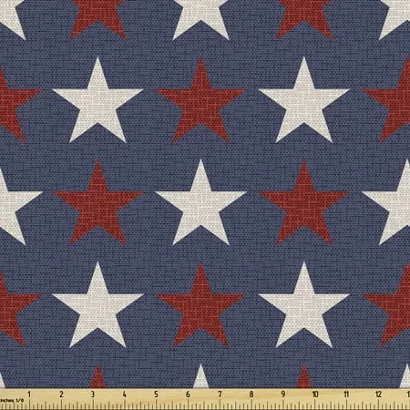 Prehistoric Country Fabric by the Yard Symmetric Star United States Independence Freedom Theme Upholstery Fabric for Dining Chairs Home Decor Accents 1 Yard Dark Blue White and Ruby by Ambesonne