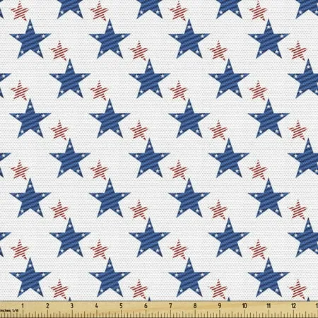 Independence Day Upholstery Fabric by the Yard American Patriotic Style Concept of Striped Stars Decorative Fabric for DIY and Home Accents 1 Yard White Cobalt Blue by Ambesonne